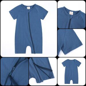 *NWT* BABY ROMPER Short Sleeve Shorts Double Zipper Bodysuit Blue Cotton Boy
